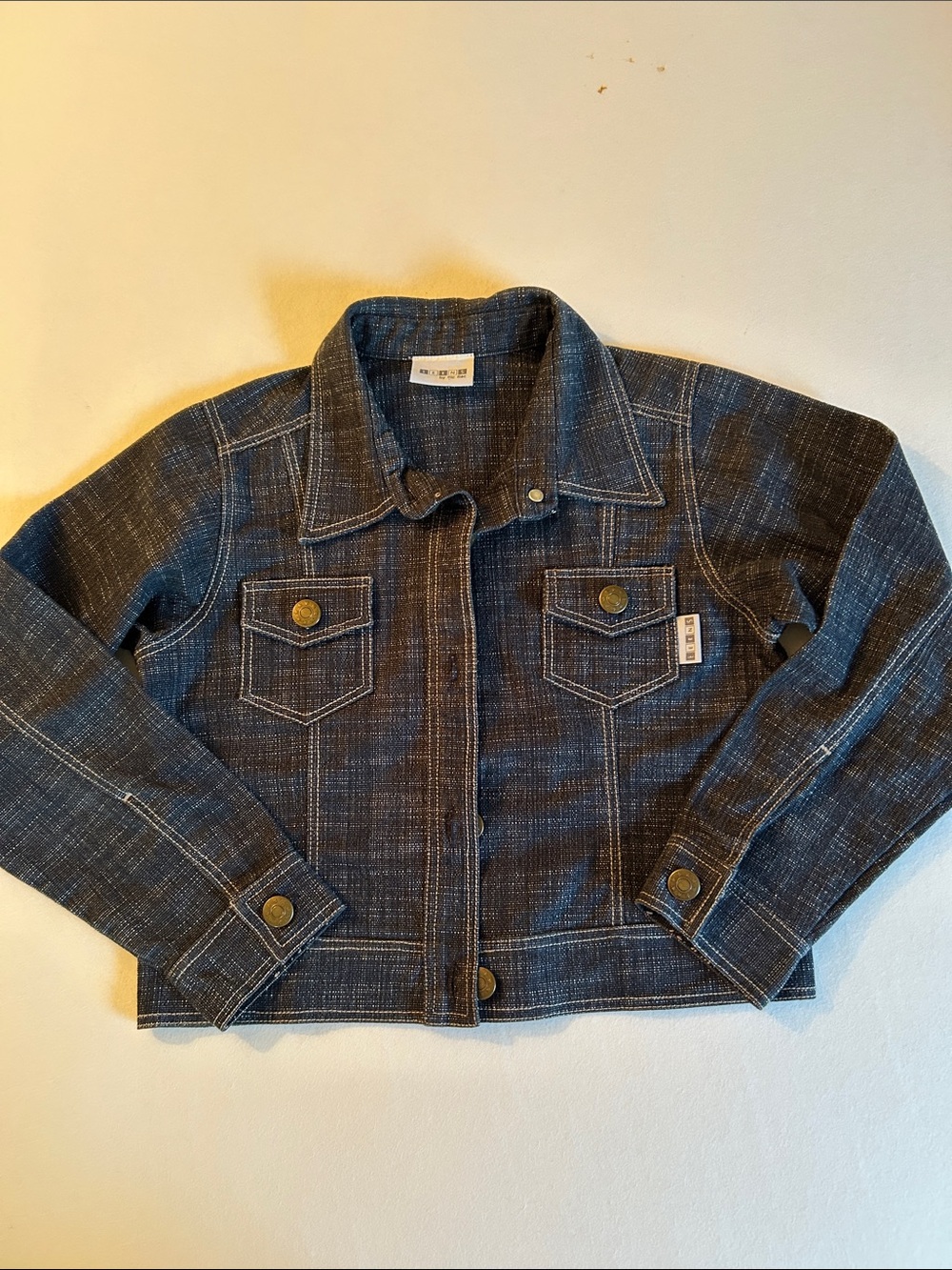 Kids Textured Dark Blue Jean Jacket with Button Pockets